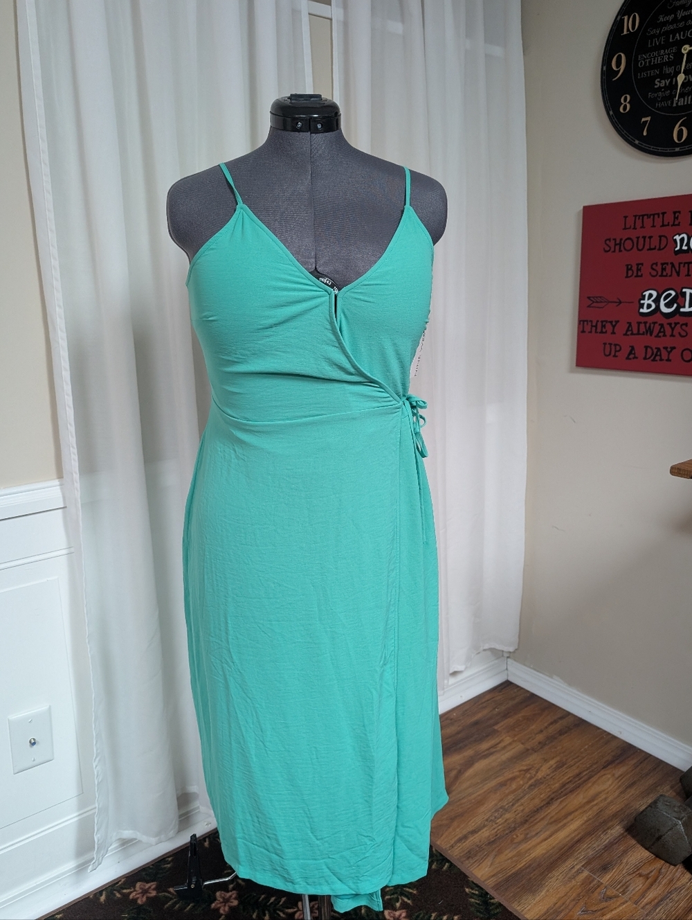 Sleeveless Wrap Midi Dress in Aqua